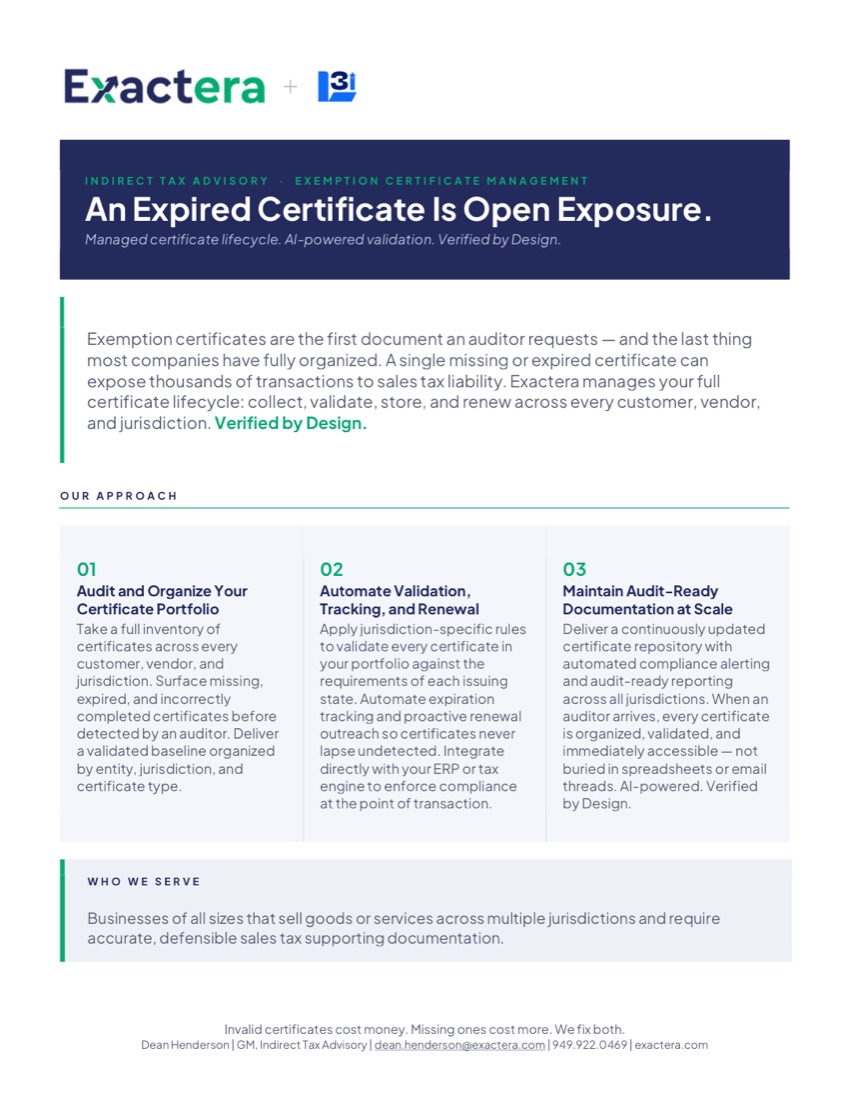 Exemption Certificate Management — document cover